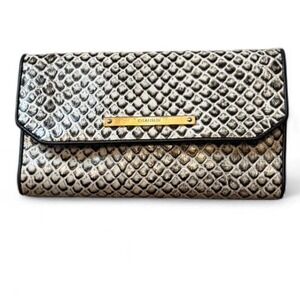 Brahmin Gray & Black Snake‎ Print Trifold Leather Wallet